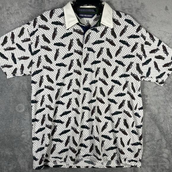 Van‎ Heusen Men's XL Golf Polo All Over Print White Golf Bags Lightweight Cotton - Picture 1 of 7